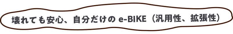壊れても安心、自分だけのe-BIKE（汎用性、拡張性）